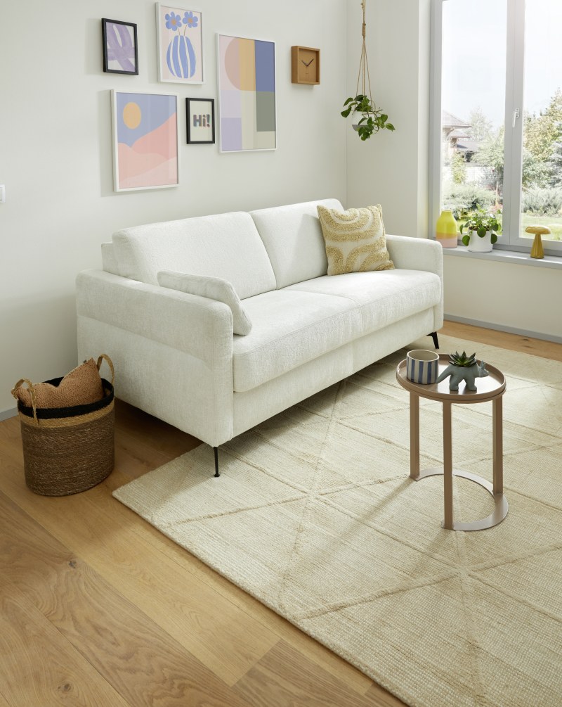 Schlafsofa Laredo - 2,5-Sitzer inkl. Schlaffunktion und Armlehne klappbar, Stoff, Offwhite