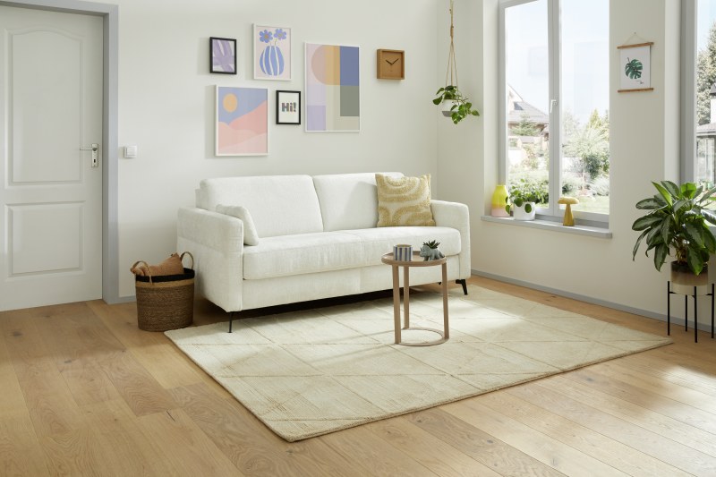 Schlafsofa Laredo - 2,5-Sitzer inkl. Schlaffunktion und Armlehne klappbar, Stoff, Offwhite