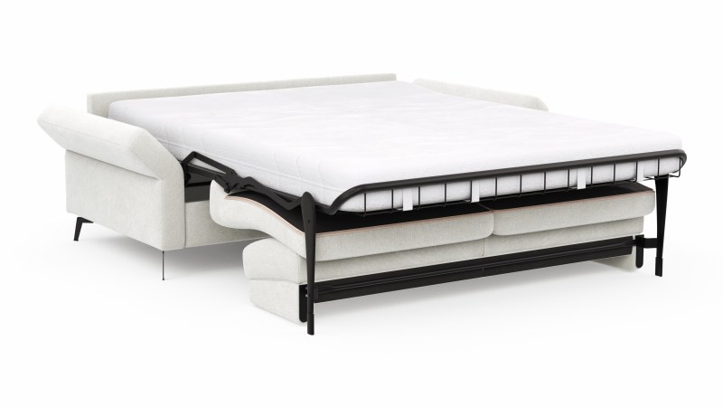 Schlafsofa Laredo - 2,5-Sitzer inkl. Schlaffunktion und Armlehne klappbar, Stoff, Offwhite