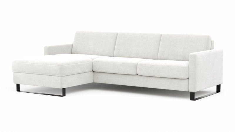 Schlafsofa Laredo - Longchair mit 2-Sitzer rechts inkl. Schlaffunktion mit Bettkasten, Stoff, Graubeige