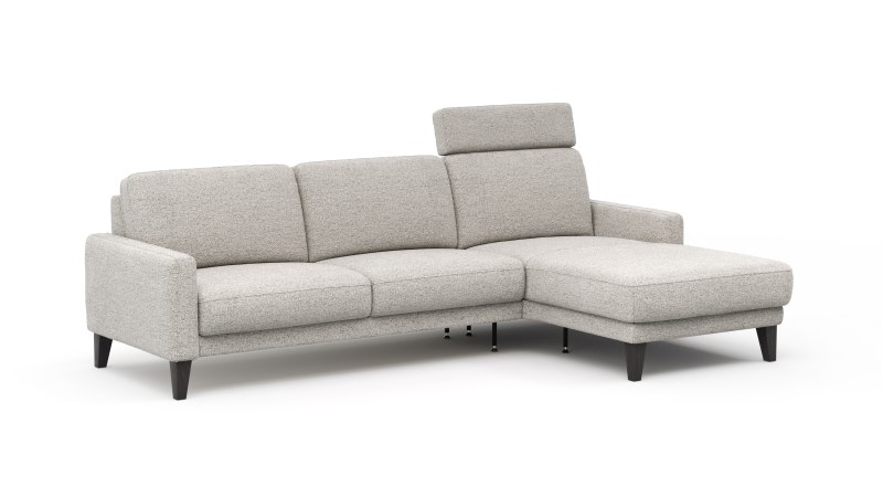 Ecksofa Matero - 2,5-Sitzer mit Longchair rechts inkl. Relaxfunktion motorisch, Stoff, Hellgrau