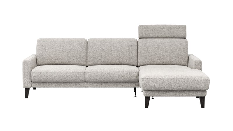 Ecksofa Matero - 2,5-Sitzer mit Longchair rechts inkl. Relaxfunktion motorisch, Stoff, Hellgrau