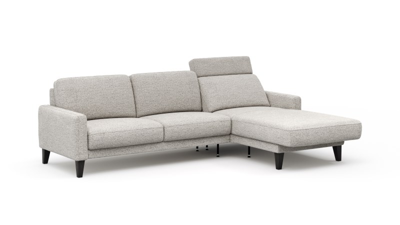 Ecksofa Matero - 2,5-Sitzer mit Longchair rechts inkl. Relaxfunktion motorisch, Stoff, Hellgrau