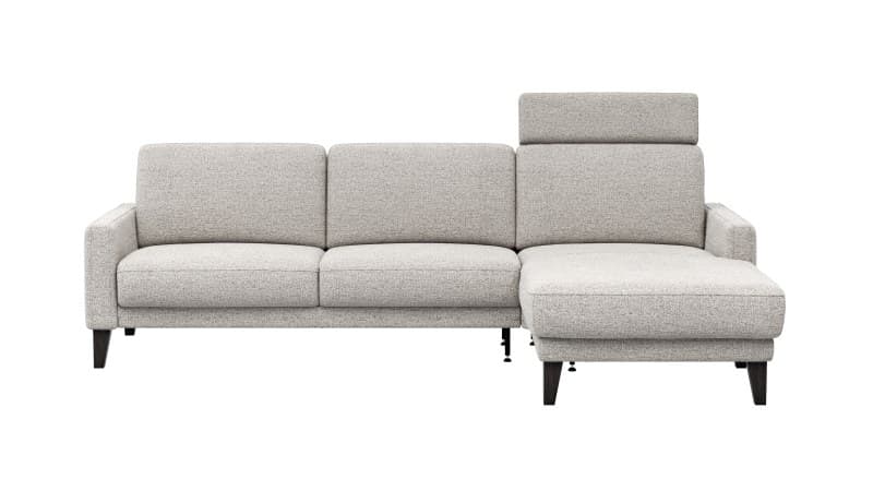 Ecksofa Matero - 2,5-Sitzer mit Longchair rechts inkl. Relaxfunktion motorisch, Stoff, Hellgrau