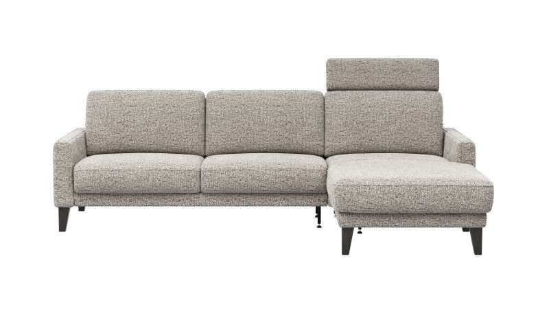 Ecksofa Matero - 2,5-Sitzer mit Longchair rechts inkl. Relaxfunktion motorisch, Stoff, Graubeige