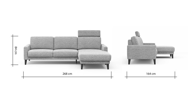 Ecksofa Matero - 2,5-Sitzer mit Longchair rechts inkl. Relaxfunktion motorisch, Stoff, Graubeige