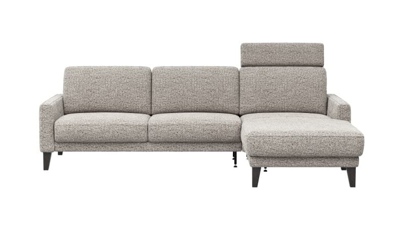 Ecksofa Matero - 2,5-Sitzer mit Longchair rechts inkl. Relaxfunktion motorisch, Stoff, Graubeige
