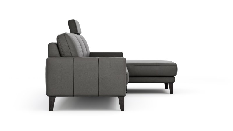Ecksofa Matero - 2,5-Sitzer mit Longchair rechts inkl. Relaxfunktion motorisch, Leder, Anthrazit