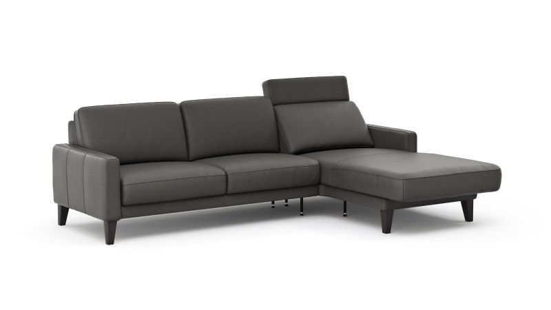 Ecksofa Matero - 2,5-Sitzer mit Longchair rechts inkl. Relaxfunktion motorisch, Leder, Anthrazit