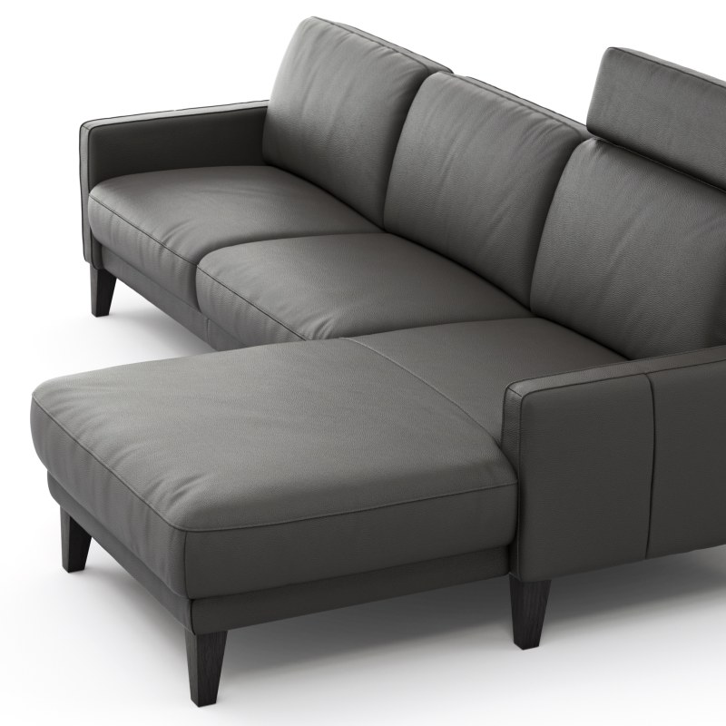 Ecksofa Matero - 2,5-Sitzer mit Longchair rechts inkl. Relaxfunktion motorisch, Leder, Anthrazit