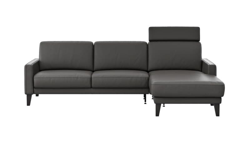 Ecksofa Matero - 2,5-Sitzer mit Longchair rechts inkl. Relaxfunktion motorisch, Leder, Anthrazit