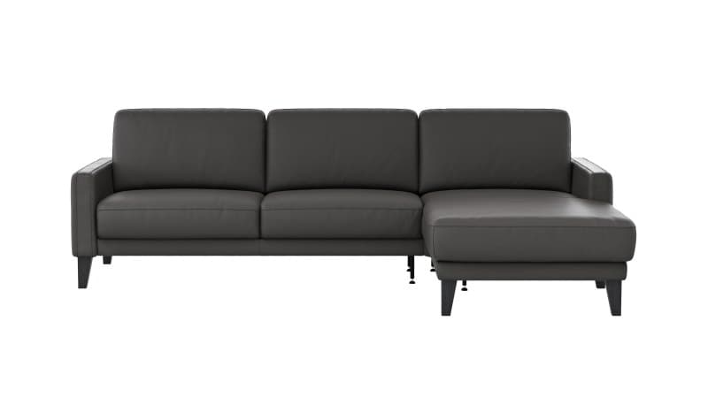 Ecksofa Matero - 2,5-Sitzer mit Longchair rechts, Leder, Anthrazit