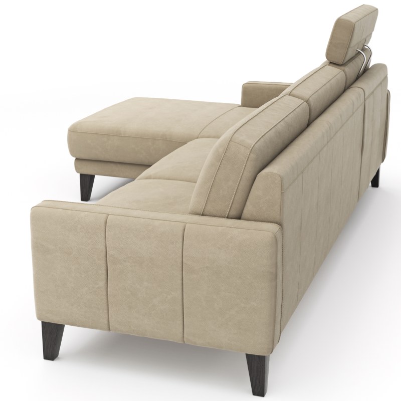 Ecksofa Matero - Longchair mit 2,5-Sitzer rechts inkl. Relaxfunktion motorisch, Leder, Taupe