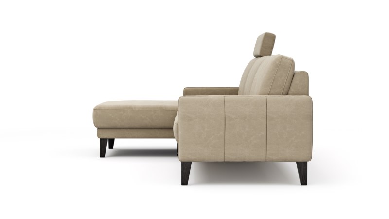 Ecksofa Matero - Longchair mit 2,5-Sitzer rechts inkl. Relaxfunktion motorisch, Leder, Taupe