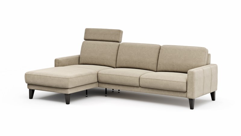 Ecksofa Matero - Longchair mit 2,5-Sitzer rechts inkl. Relaxfunktion motorisch, Leder, Taupe