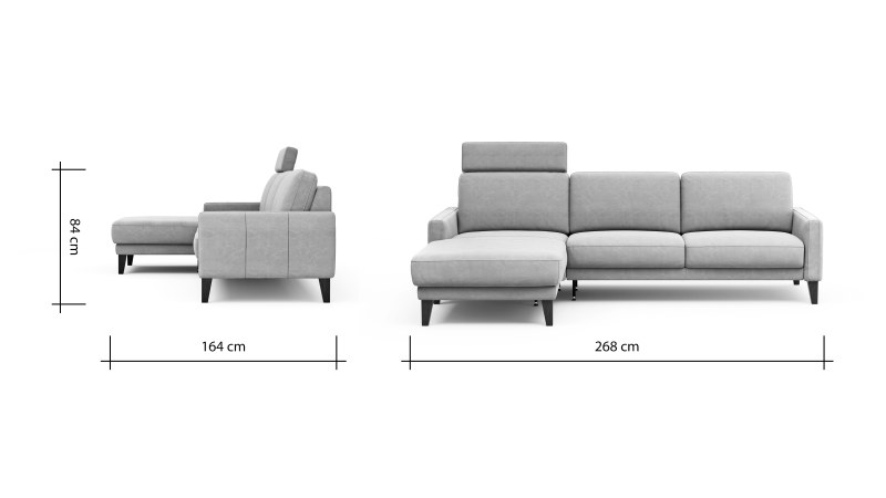 Ecksofa Matero - Longchair mit 2,5-Sitzer rechts inkl. Relaxfunktion motorisch, Leder, Taupe