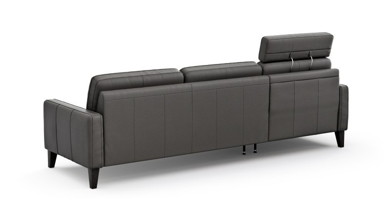 Ecksofa Matero - Longchair mit 2,5-Sitzer rechts inkl. Relaxfunktion motorisch, Leder, Anthrazit