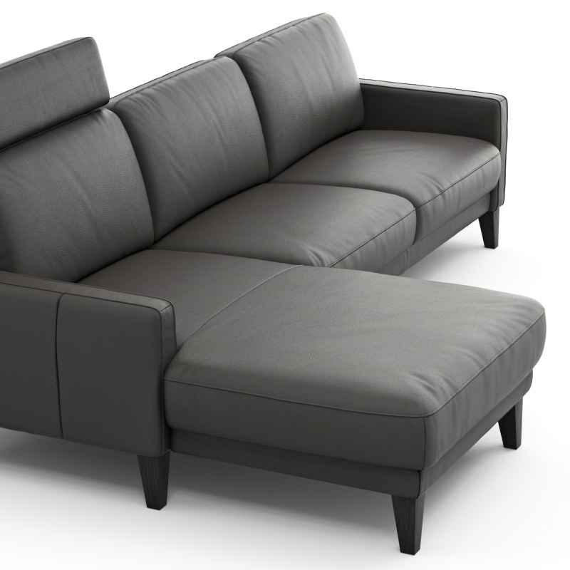 Ecksofa Matero - Longchair mit 2,5-Sitzer rechts inkl. Relaxfunktion motorisch, Leder, Anthrazit