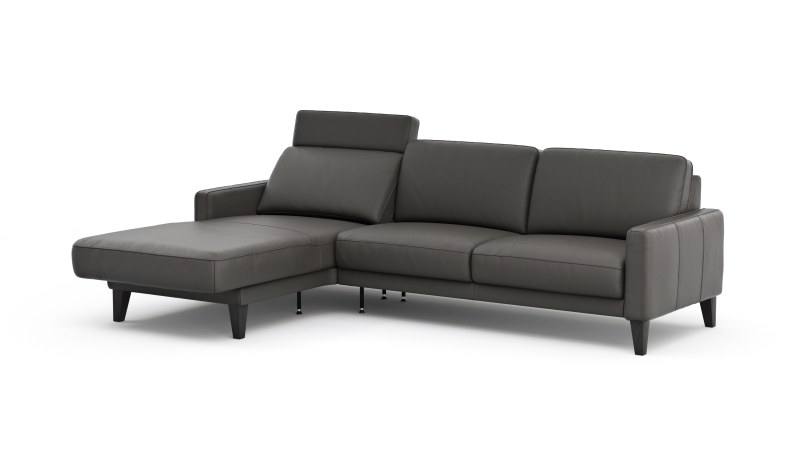 Ecksofa Matero - Longchair mit 2,5-Sitzer rechts inkl. Relaxfunktion motorisch, Leder, Anthrazit