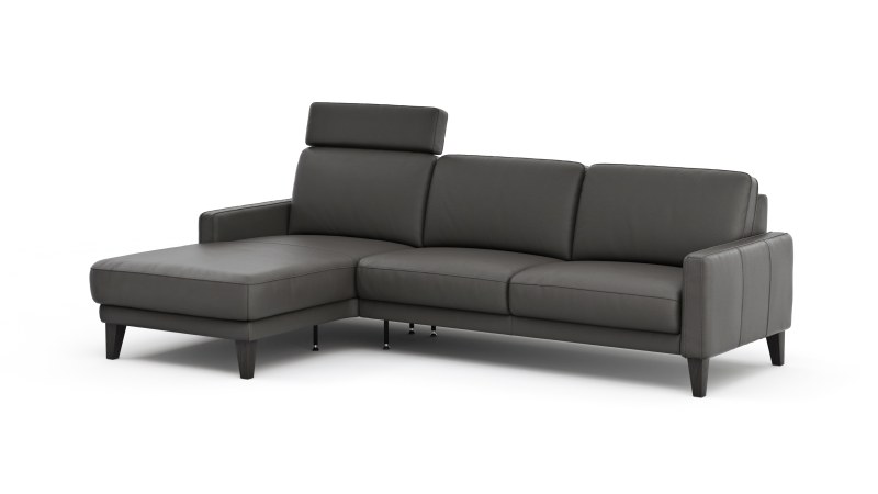 Ecksofa Matero - Longchair mit 2,5-Sitzer rechts inkl. Relaxfunktion motorisch, Leder, Anthrazit