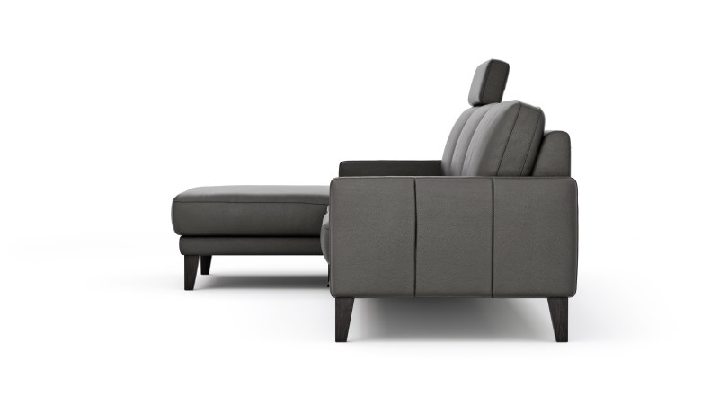 Ecksofa Matero - Longchair mit 2,5-Sitzer rechts inkl. Relaxfunktion motorisch, Leder, Anthrazit