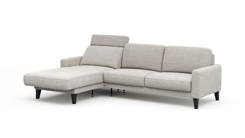 Ecksofa Matero - Longchair mit 2,5-Sitzer rechts inkl. Relaxfunktion motorisch, Stoff, Hellgrau