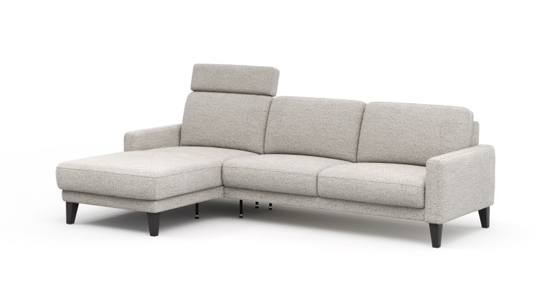 Ecksofa Matero - Longchair mit 2,5-Sitzer rechts inkl. Relaxfunktion motorisch, Stoff, Hellgrau