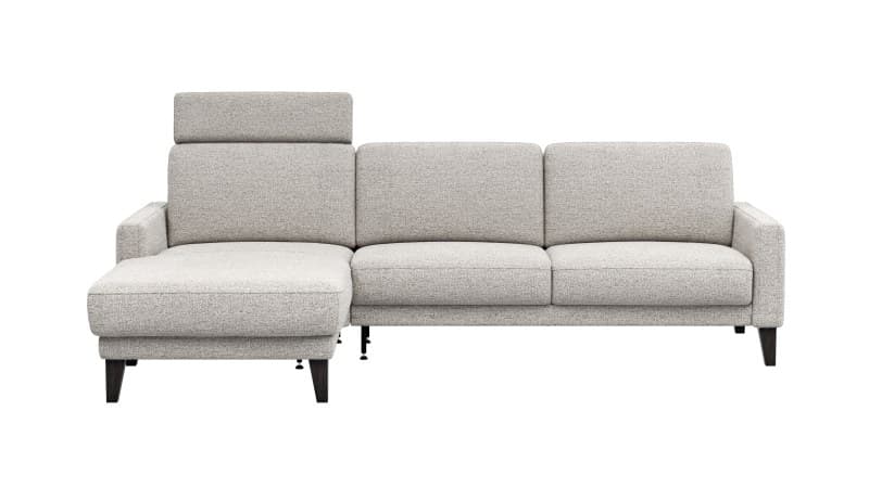 Ecksofa Matero - Longchair mit 2,5-Sitzer rechts inkl. Relaxfunktion motorisch, Stoff, Hellgrau