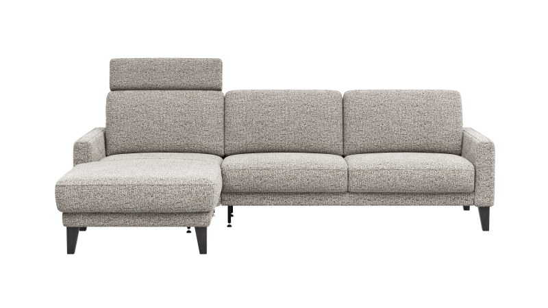 Ecksofa Matero - Longchair + 2,5-Sitzer rechts inkl. Relaxfunktion motorisch, Stoff, Graubeige