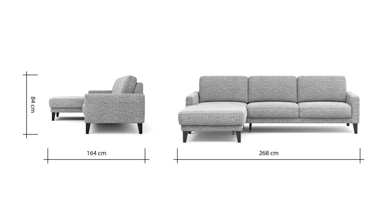 Ecksofa Matero - Longchair mit 2,5-Sitzer rechts, Stoff, Graubeige