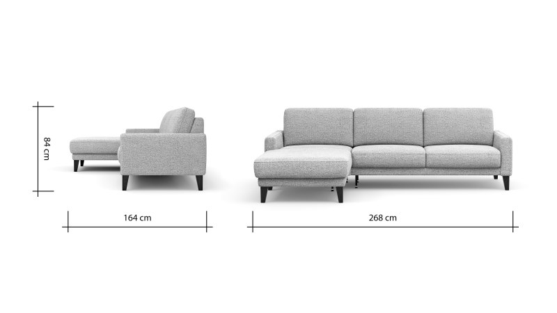 Ecksofa Matero - Longchair mit 2,5-Sitzer rechts, Stoff, Hellgrau
