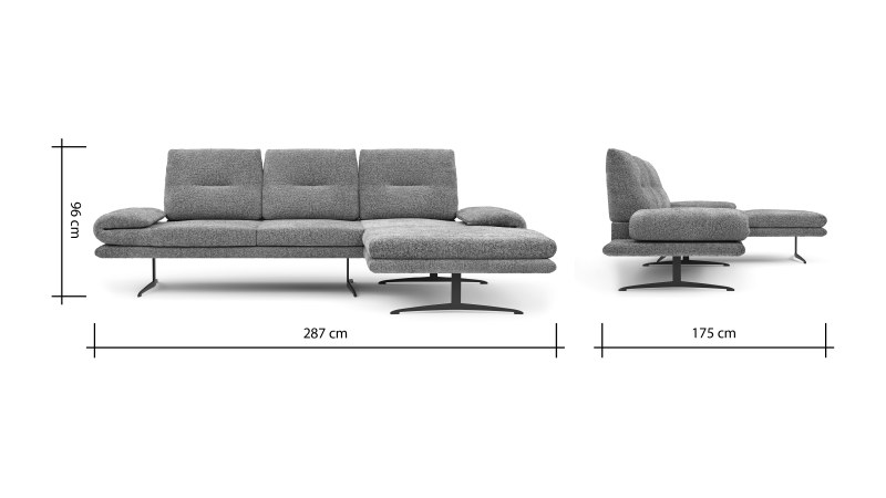 Ecksofa Lucero 2.0 - 2-Sitzer mit Longchair rechts inkl. Sitztiefenverstellung, Drehsitz und Sitztiefe verstellbar, Stoff, Cognac