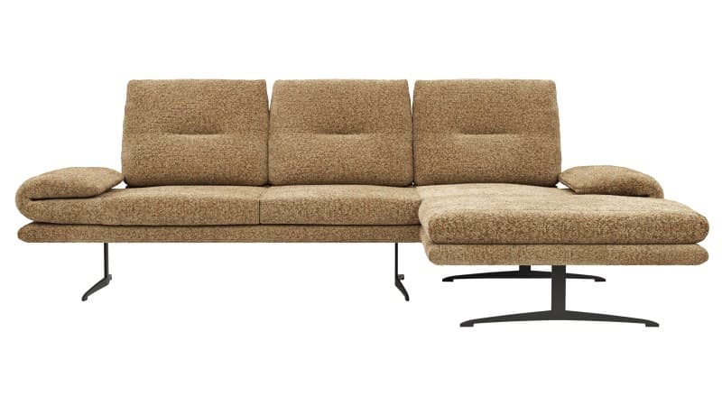 Ecksofa Lucero 2.0 - 2-Sitzer mit Longchair rechts inkl. Sitztiefenverstellung, Drehsitz und Sitztiefe verstellbar, Stoff, Cognac