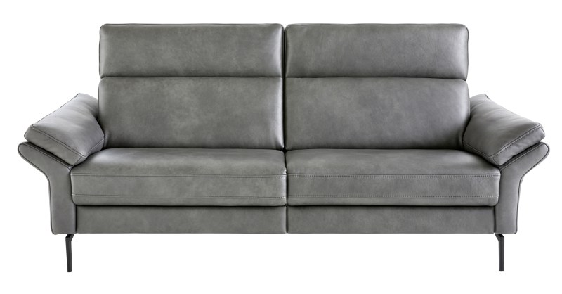Sofa Atella - 3-Sitzer, inklusive Kopfteilverstellung, Leder, Anthrazit