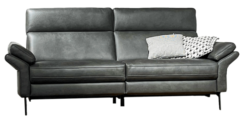 Sofa Atella - 3-Sitzer inkl. motorischer Relax- und Kopfteilverstellung, Leder, Anthrazit