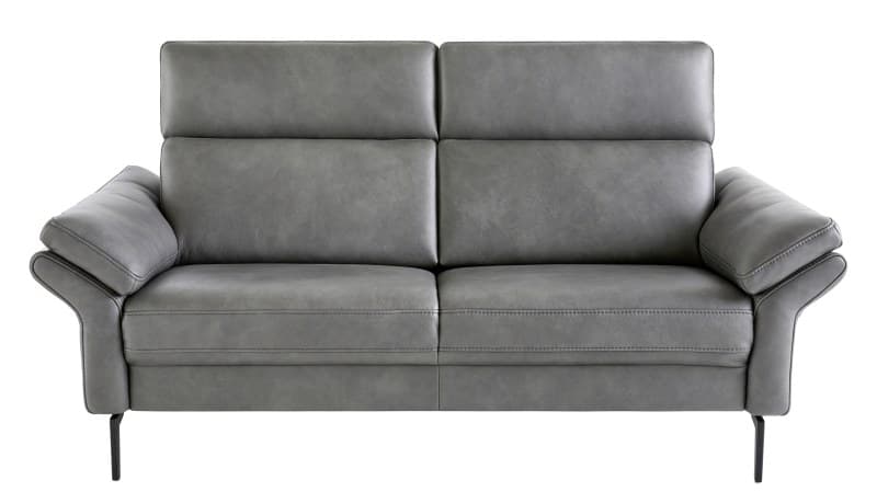 Sofa Atella - 2,5 Sitzer inkl. motorischem Sitzvorzug, Kopfteilverstellung, Leder, Anthrazit