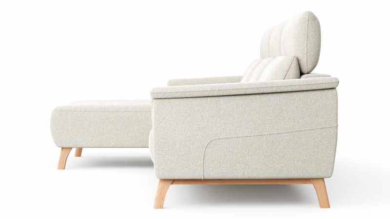 Ecksofa Nevin - Longchair links mit 2-Sitzer rechts, inkl. Kopfpolsterverstellung, Stoff, Weiß