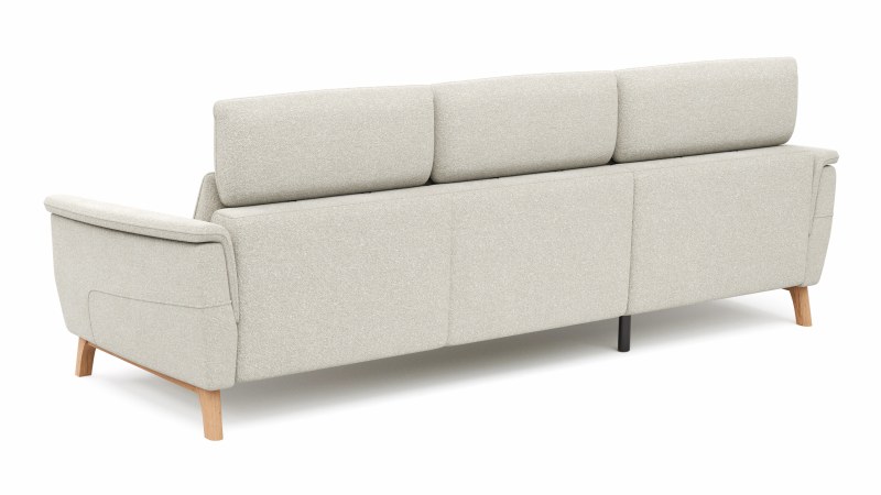 Ecksofa Nevin - Longchair links mit 2-Sitzer rechts, inkl. Kopfpolsterverstellung, Stoff, Weiß