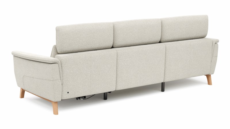 Ecksofa Nevin - Longchair links mit 2-Sitzer rechts, inkl. Relaxfunktion (motorisch) und Kopfpolsterverstellung, Stoff, Weiß