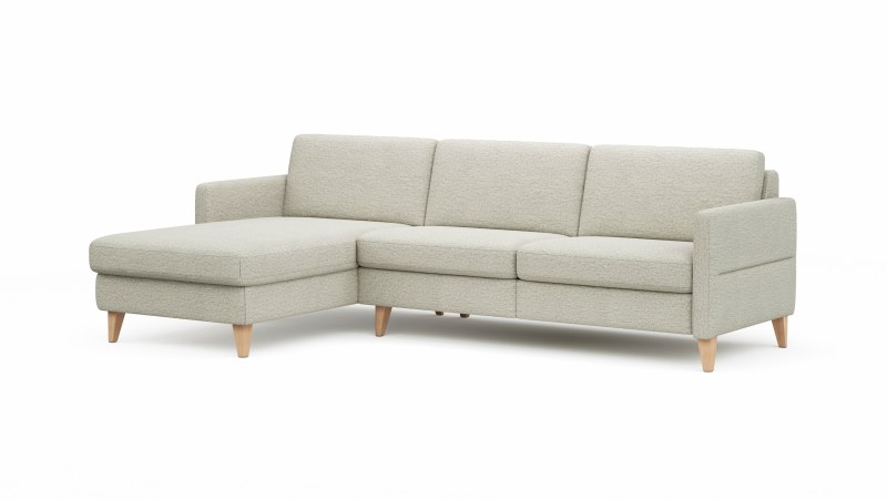 Ecksofa Arima N - Longchair links mit 2,5-Sitzer, Stoff, Creme