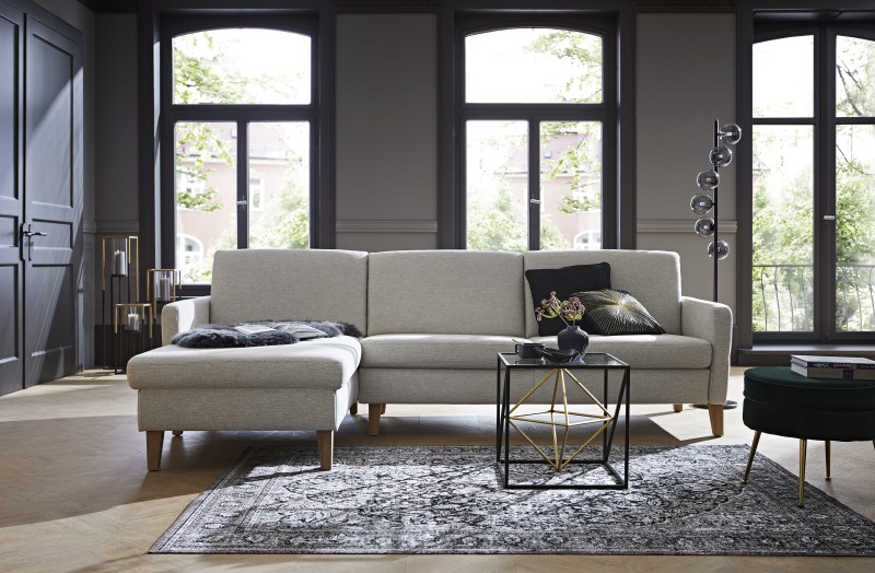 Ecksofa Arima N - Longchair links mit 2,5-Sitzer, Stoff, Creme