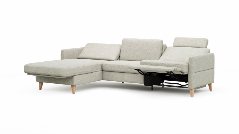 Ecksofa Arima N - Longchair links mit 2,5-Sitzer inkl. Relaxfunktion und Sitzvorzug (motorisch), Stoff, Creme