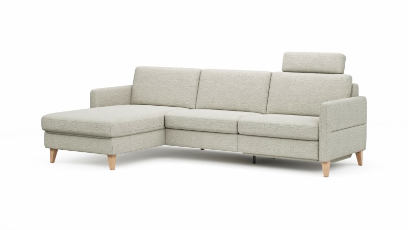 Ecksofa Arima N - Longchair links mit 2,5-Sitzer inkl. Relaxfunktion und Sitzvorzug (motorisch), Stoff, Creme