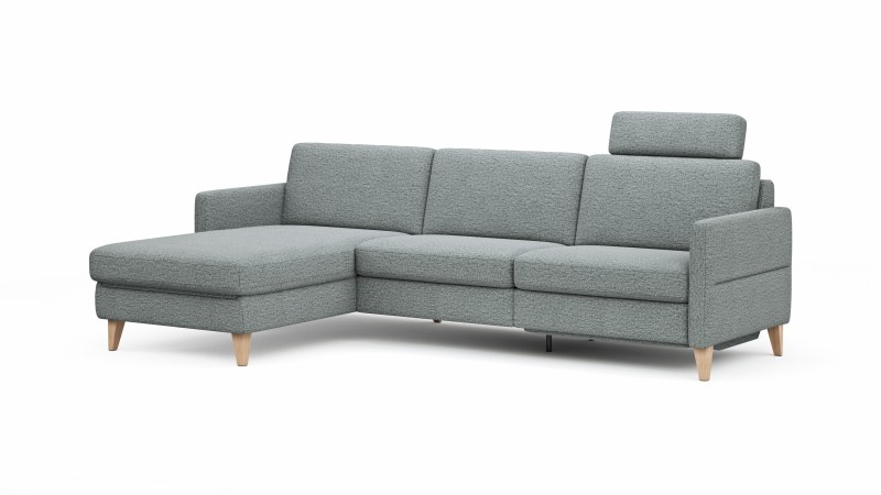 Ecksofa Arima N - Longchair links, 2,5-Sitzer, Relaxfunktion, Sitzvorzug (motorisch), Stoff, Hellgrau