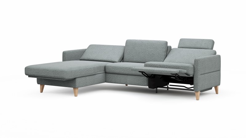 Ecksofa Arima N - Longchair links, 2,5-Sitzer, Relaxfunktion, Sitzvorzug (motorisch), Stoff, Hellgrau