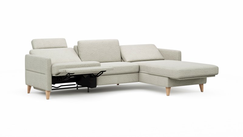 Ecksofa Arima N - 2,5-Sitzer mit Longchair rechts inkl. Relaxfunktion und Sitzvorzug (motorisch), Stoff, Creme