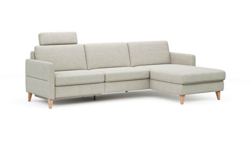 Ecksofa Arima N - 2,5-Sitzer mit Longchair rechts inkl. Relaxfunktion und Sitzvorzug (motorisch), Stoff, Creme