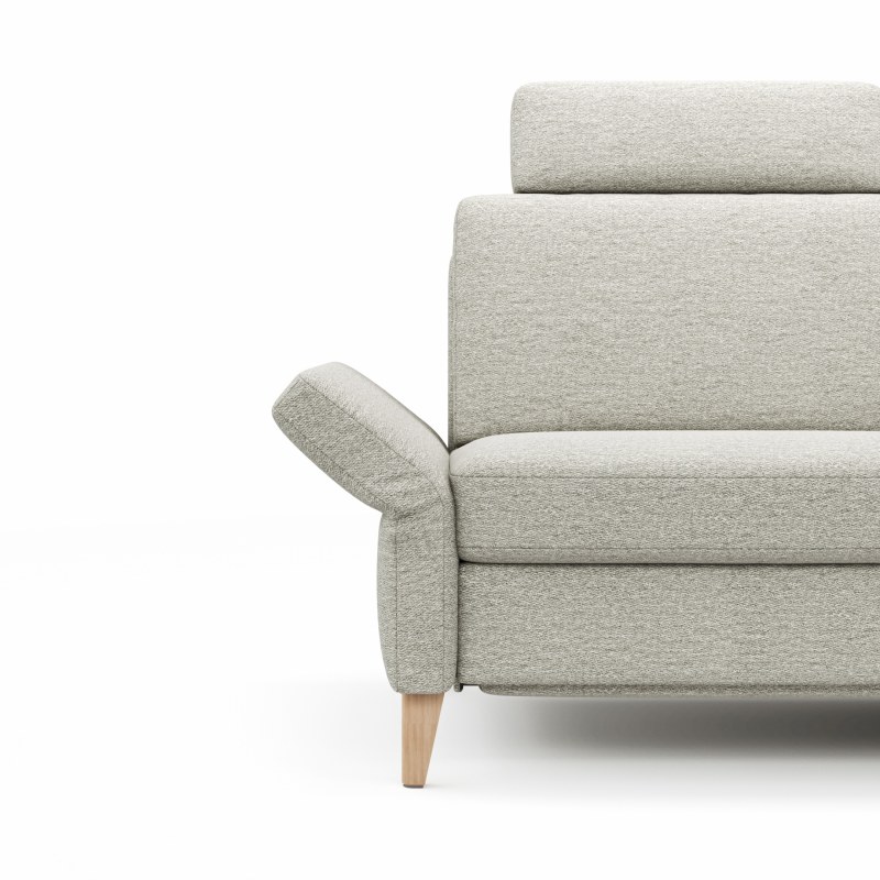 Ecksofa Arima N - 2,5-Sitzer mit Longchair rechts inkl. Relaxfunktion und Sitzvorzug (motorisch), Stoff, Creme