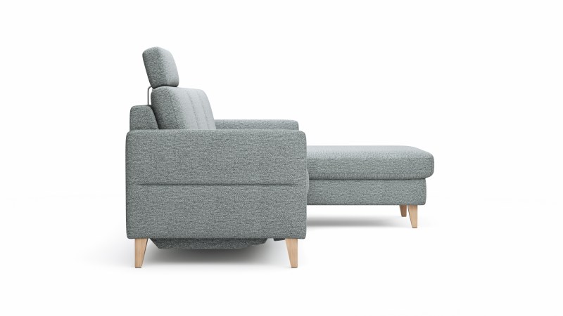 Ecksofa Arima N - 2,5-Sitzer, Longchair rechts, Relaxfunktion, Sitzvorzug (motorisch), Stoff, Hellgrau