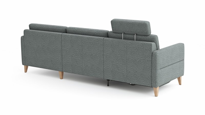 Ecksofa Arima N - 2,5-Sitzer, Longchair rechts, Relaxfunktion, Sitzvorzug (motorisch), Stoff, Hellgrau